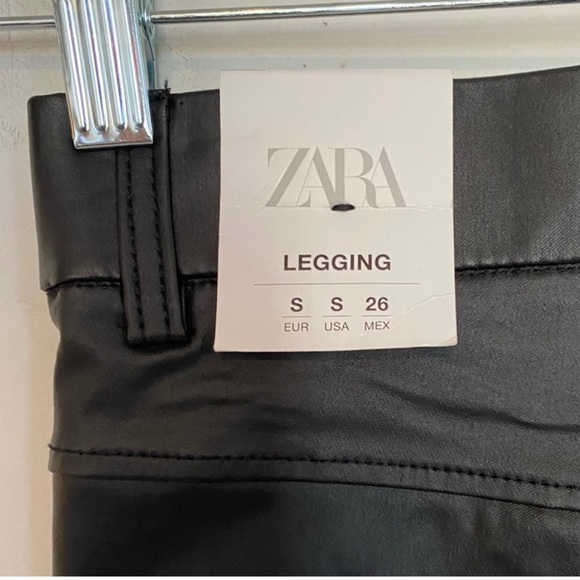 NWT ZARA Black Waxed Coated High Waist Leggings Trousers Size S Bloggers Fav. 1 - Picture 5 of 5